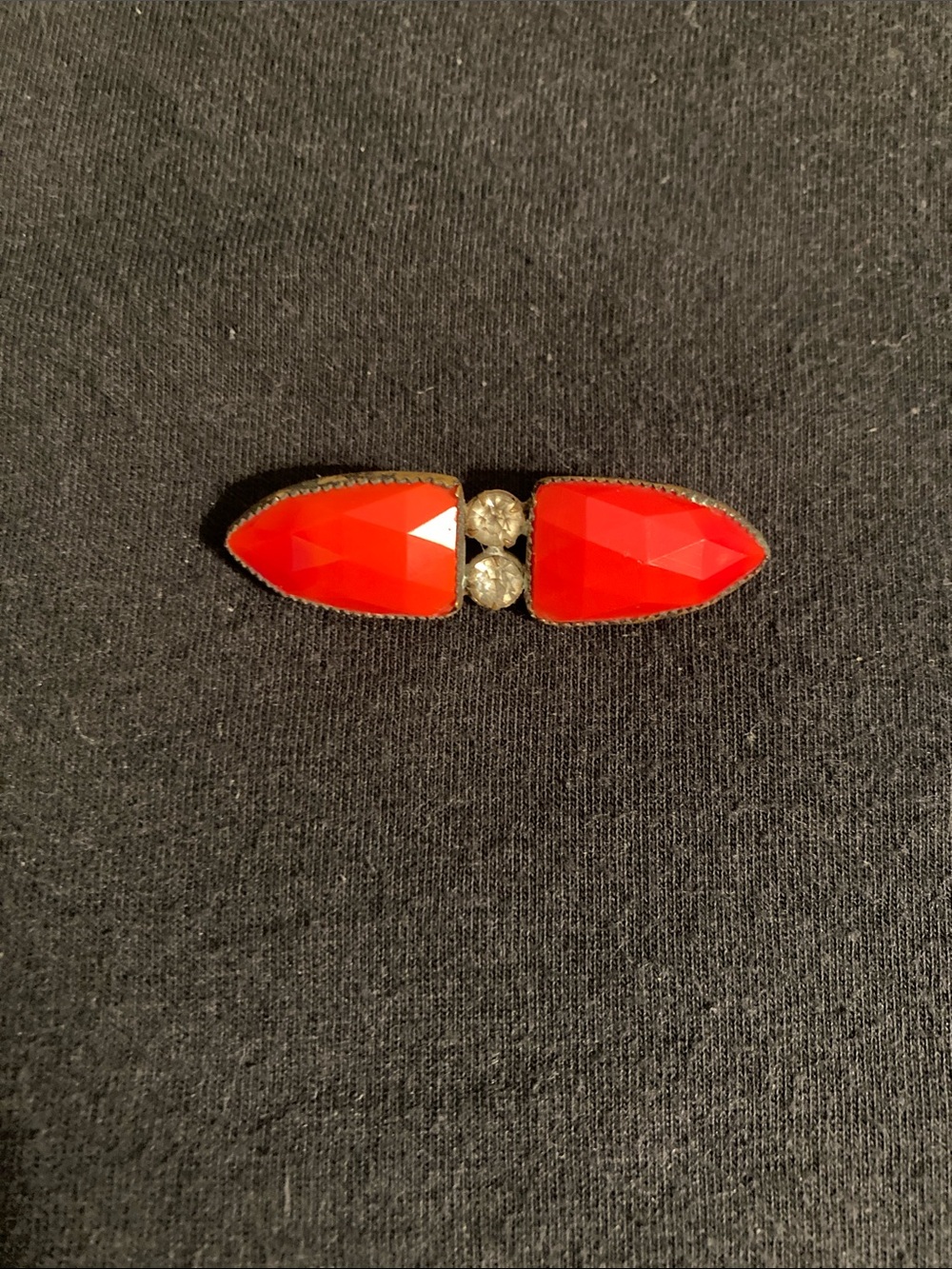 Antique Red Faceted Czech Glass Bar Pin